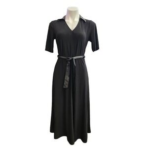 Women's MSK Long Black Dress With Polyurethane Collar And Belt Sz S